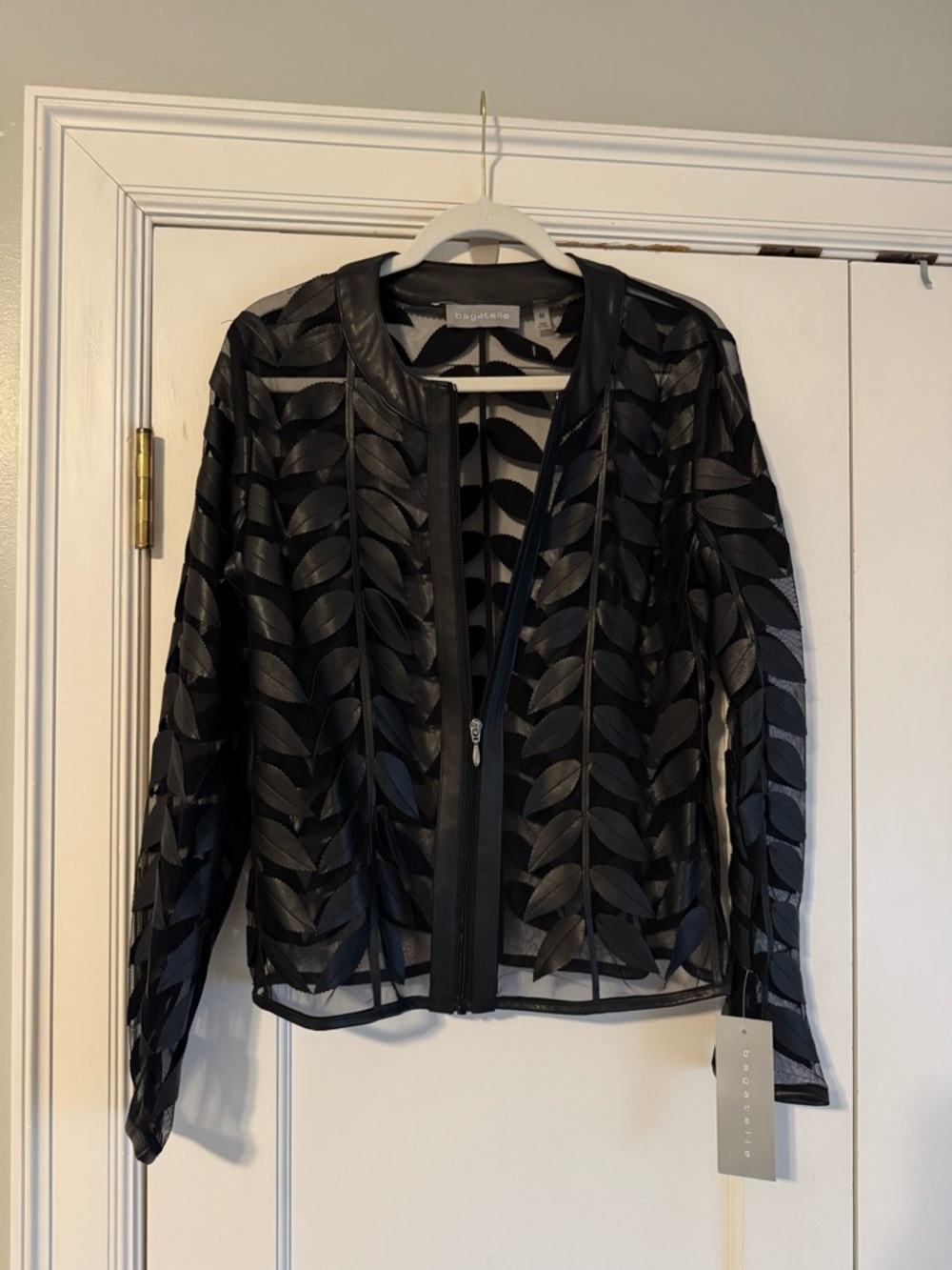 Bagatelle Sheer Black Leaf-Pattern Mesh Jacket